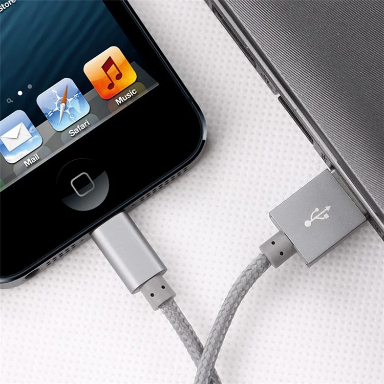 YELLOWKNIFE MFi Certified 1M Woven Lightning 8pin Data Charging Charger Cable for iPhone iPad - Grey