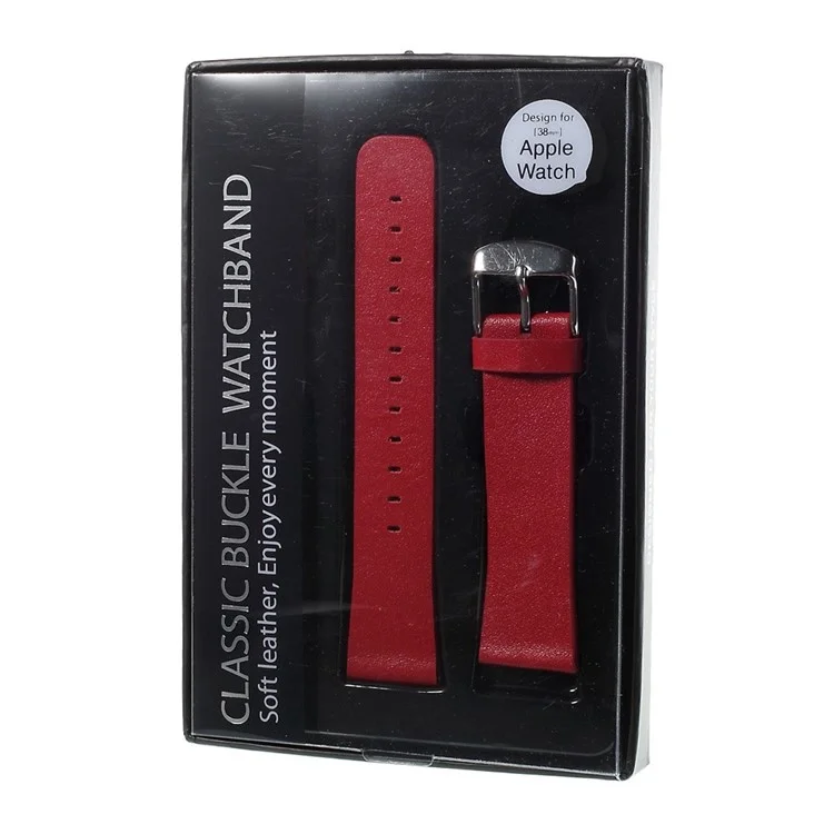 Classic Buckle Genuine Leather Watchband for Apple Watch 38mm Series 3 Series 2 Series 1 - Red