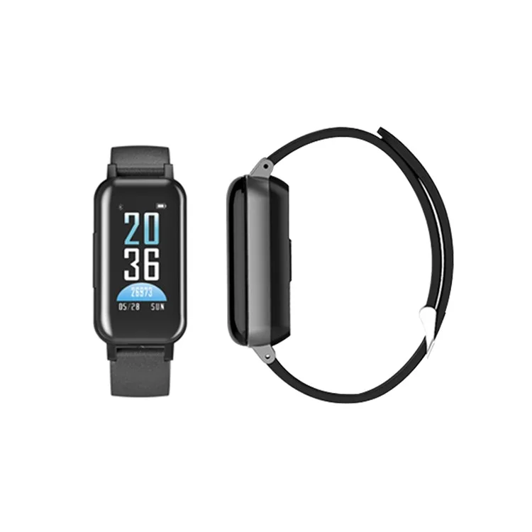 LEMFO T89 TWS Binaural Bluetooth-compatible 5.0 Headphone Sport Heart Rate Monitor Smart Wristband - Black