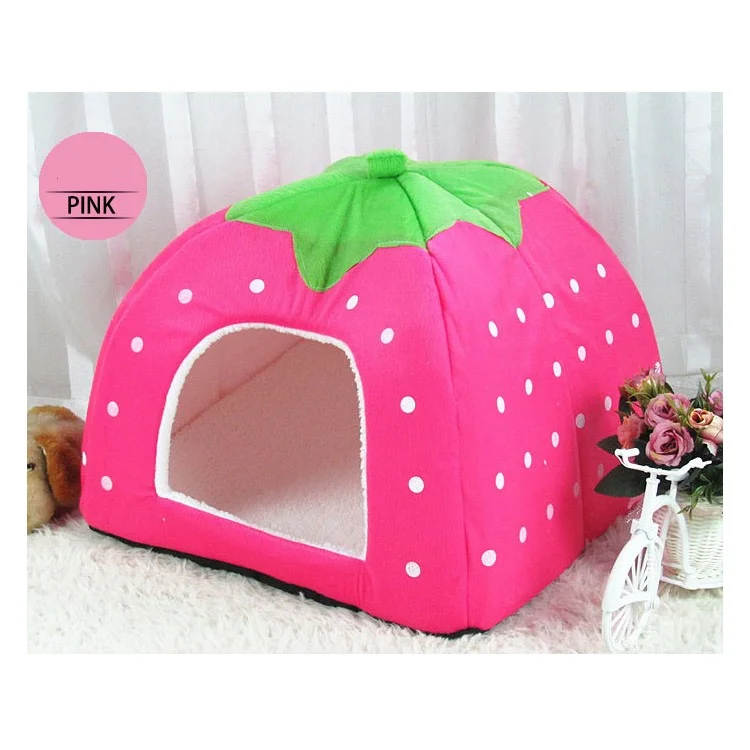 Strawberry Fluff Foldable Dog Bed House, S: 26 X 26 X 28cm - Pink