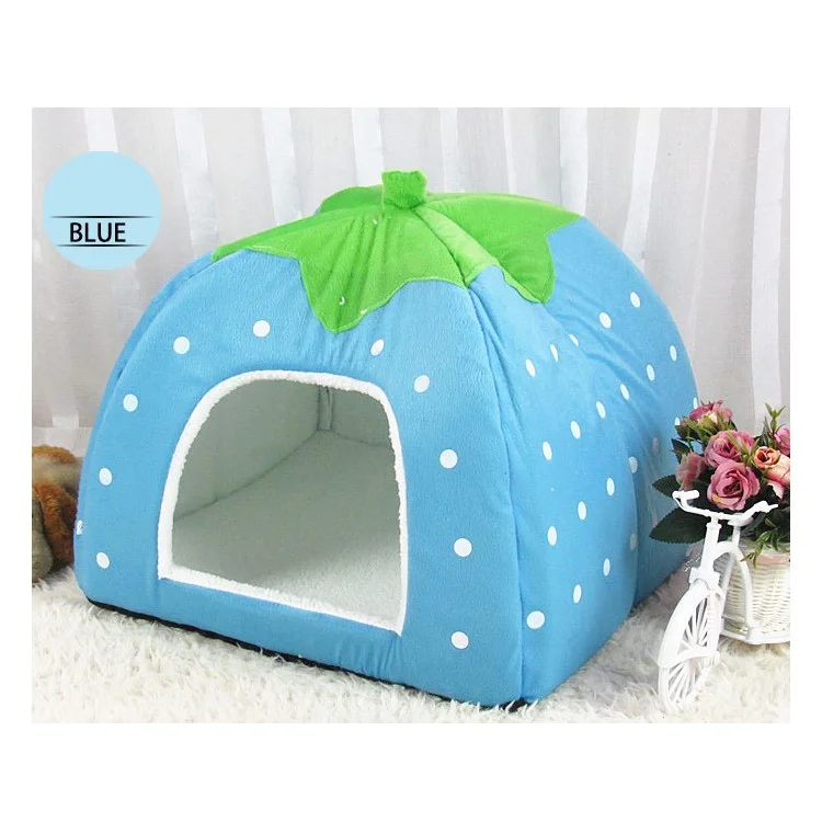 Strawberry Fluff Foldable Dog Bed House, S: 26 X 26 X 28cm - Blue