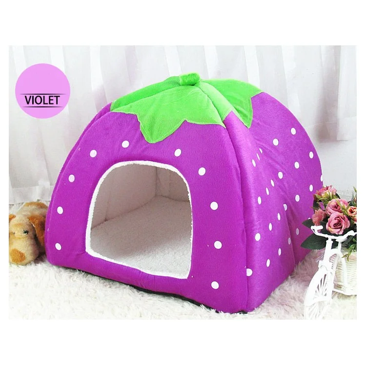 Strawberry Fluff Foldable Dog Bed House, S: 26 X 26 X 28cm - Purple
