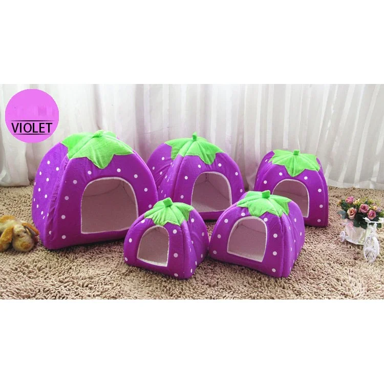 Strawberry Fluff Foldable Dog Bed House, S: 26 X 26 X 28cm - Purple