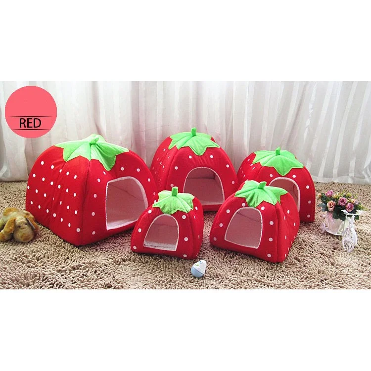 Strawberry Fluff Foldable Dog Bed House, XL: 43 x 43 x 45cm - Red