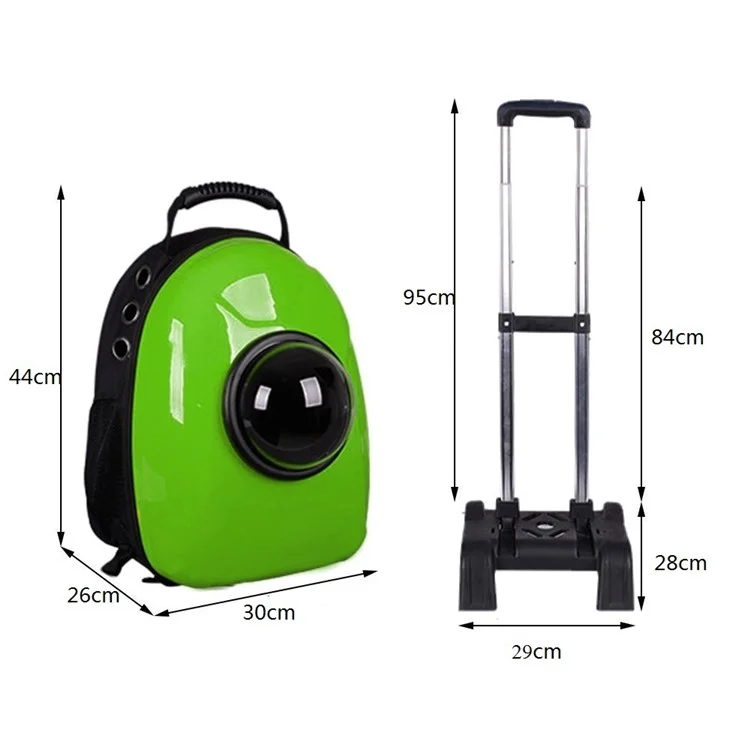 Space Capsule Breathable Carrier Travel Bubble Backpack Pet Carriers Bag with Wheels for Cats and Dogs - Green