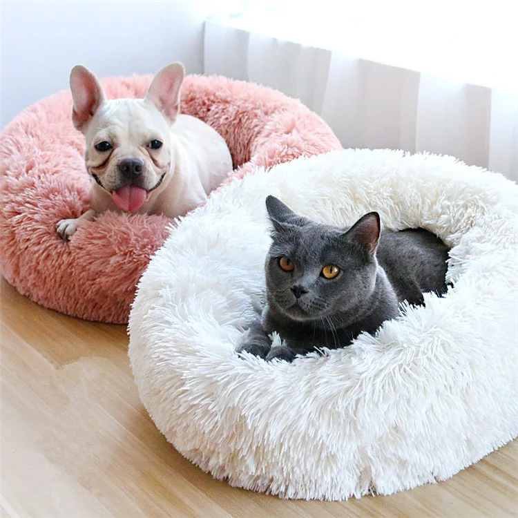Dog Round Cat Winter Warm Sleeping Bag Plush Soft Pet Bed Calming Bed 40x26cm - White