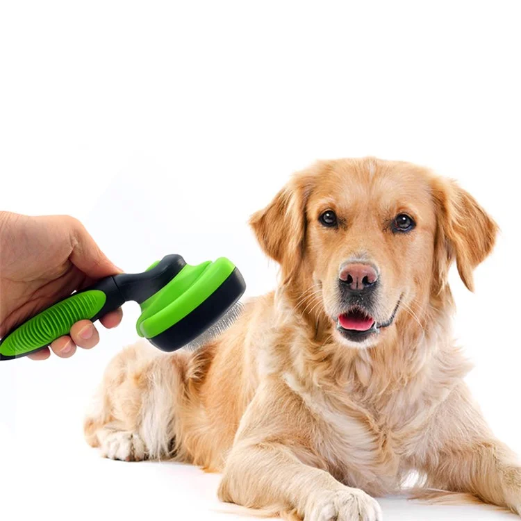 Pet Automatic Hair Bein Grooming Pincel Type Push Telescópico Aguja Para la Aguja Peinado Clipper - Verde/negro