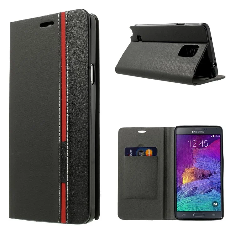 Contrasting Color Leather Card Holder Case for Samsung Galaxy Note 4 N910 - Black
