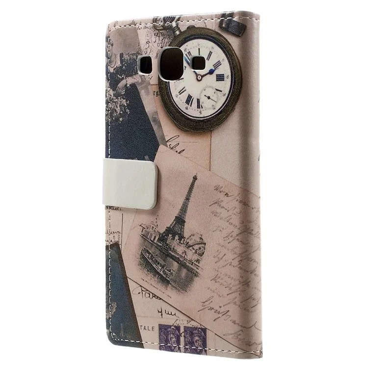 Eiffel Tower & Quill Pen Leather Magnetic Case w/ Stand for Samsung Galaxy Grand Prime SM-G530H