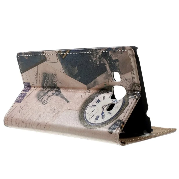 Eiffel Tower & Quill Pen Leather Magnetic Case w/ Stand for Samsung Galaxy Grand Prime SM-G530H