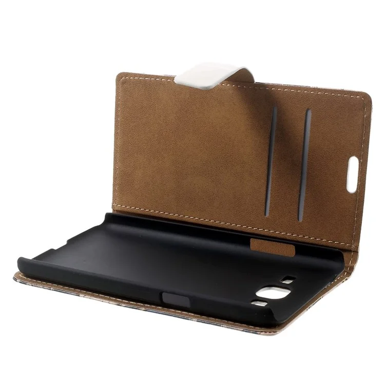 Eiffel Tower & Quill Pen Leather Magnetic Case w/ Stand for Samsung Galaxy Grand Prime SM-G530H