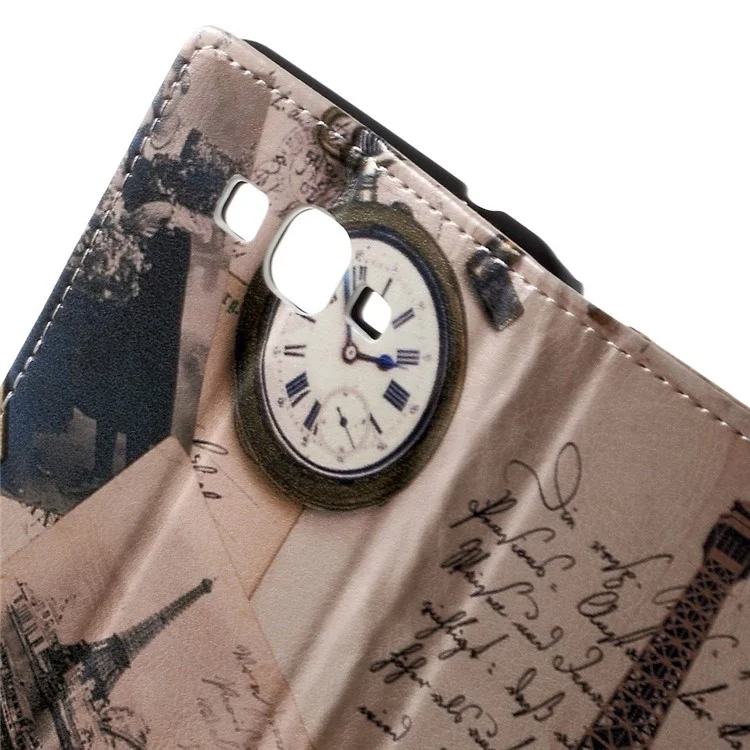 Eiffel Tower & Quill Pen Leather Magnetic Case w/ Stand for Samsung Galaxy Grand Prime SM-G530H