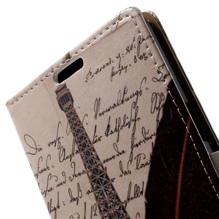 Eiffel Tower & Quill Pen Leather Magnetic Case w/ Stand for Samsung Galaxy Grand Prime SM-G530H