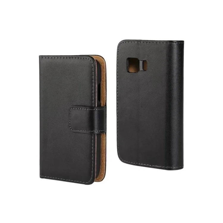 Genuine Split Leather Horizontal Flip Stand Wallet Case for Samsung Galaxy Young 2 - Black