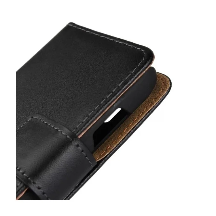 Genuine Split Leather Horizontal Flip Stand Wallet Case for Samsung Galaxy Young 2 - Black