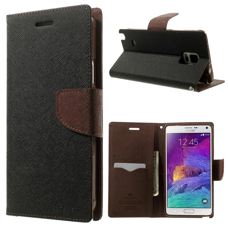 MERCURY Goospery Fancy Diary Wallet Leather Stand Cover for Samsung Galaxy Note 4 N910 - Brown / Black