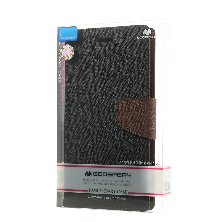 MERCURY Goospery Fancy Diary Wallet Leather Stand Cover for Samsung Galaxy Note 4 N910 - Brown / Black
