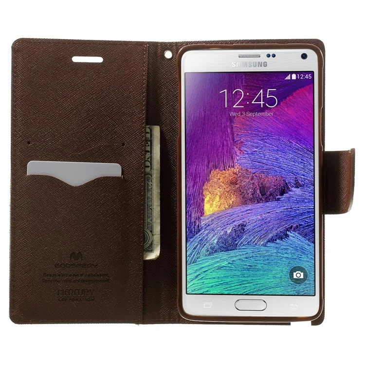 MERCURY Goospery Fancy Diary Wallet Leather Stand Cover for Samsung Galaxy Note 4 N910 - Brown / Black