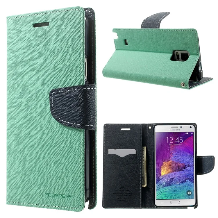 MERCURY Goospery Fancy Diary Magnetic Leather Stand Cover for Samsung Galaxy Note 4 N910 - Cyan