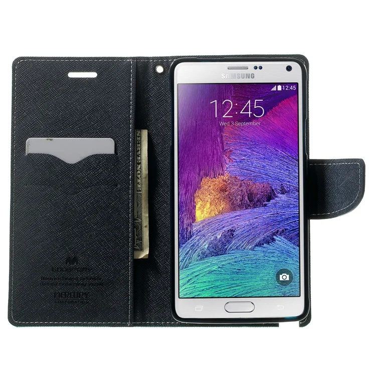 MERCURY Goospery Fancy Diary Magnetic Leather Stand Cover for Samsung Galaxy Note 4 N910 - Cyan