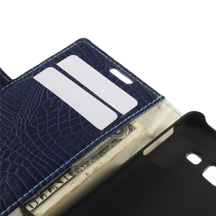 Crocodile Texture Magnetic Leather Stand Case for Samsung Galaxy A3 SM-A300F - Dark Blue