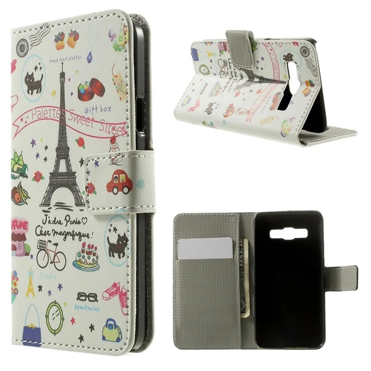 Eiffel Tower & Fruit Stand Leather Magnetic Cover for Samsung Galaxy A3 SM-A300F