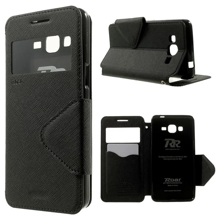ROAR KOREA Diary View Window for Samsung Galaxy Grand Prime SM-G530H Magnetic Leather Stand Case - Black