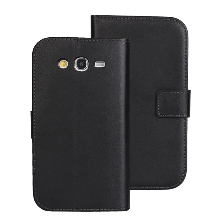 Split Genuine Leather for Samsung Galaxy Grand Neo I9060 Wallet Magnetic Shell - Black