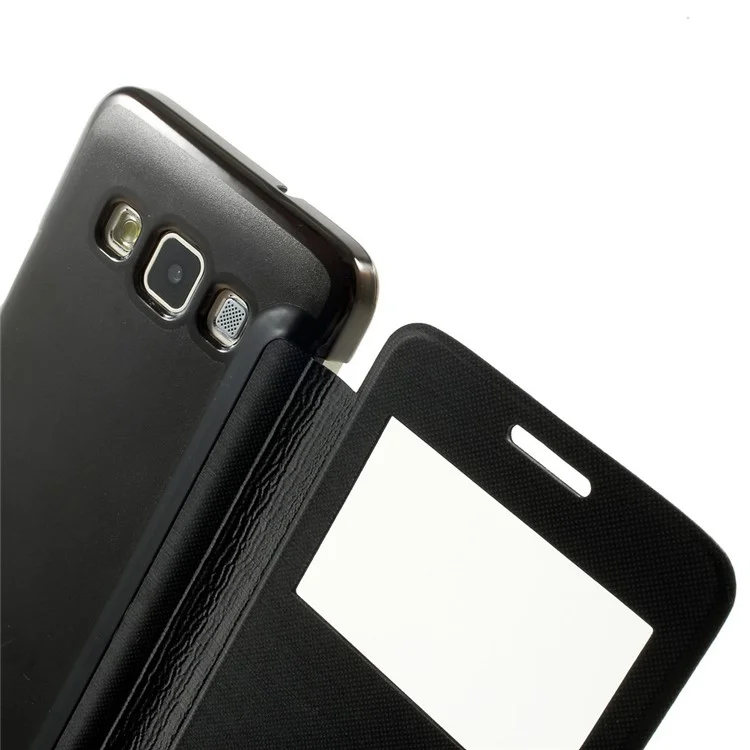 For Samsung Galaxy A3 SM-A300F View Window Leather Cover w/ PC Back - Black