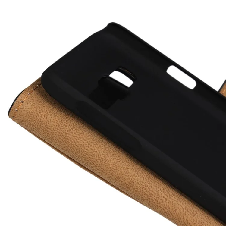 Genuine Split Leather Wallet Case for Samsung Galaxy A3 SM-A300F w/ Stand - Black