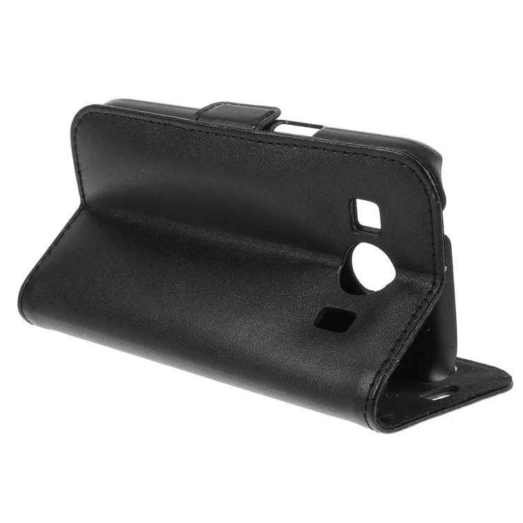 DOORMOON Genuine Leather Case for Samsung Galaxy Ace 4 SM-G357FZ / Ace Style LTE G357 w/ Stand - Black