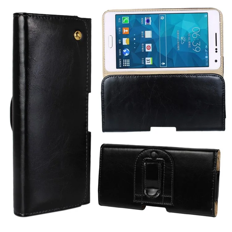 Genuine Leather Belt Clip Waist Pouch for Samsung Galaxy A3 SM-A300F - Black
