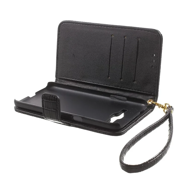 Crocodile Texture Leather Wallet Case for Samsung Galaxy Grand Prime G530H - Black