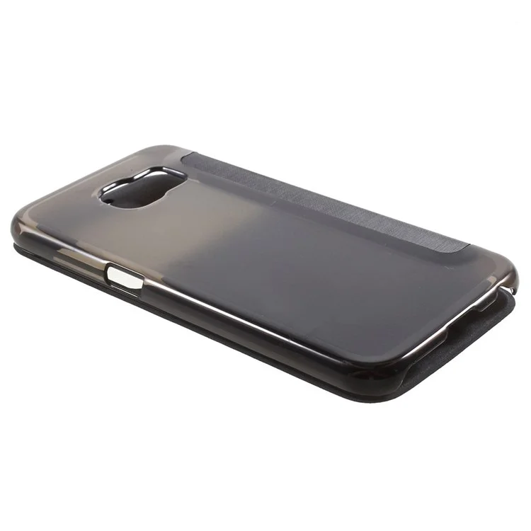 Window View Leather Folio Case for Samsung Galaxy S6 G920 with Back Plastic Case - Black