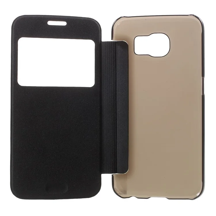Window View Leather Folio Case for Samsung Galaxy S6 G920 with Back Plastic Case - Black