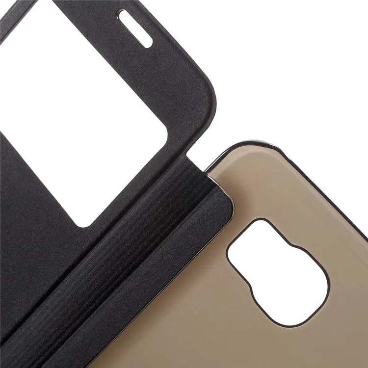 Window View Leather Folio Case for Samsung Galaxy S6 G920 with Back Plastic Case - Black
