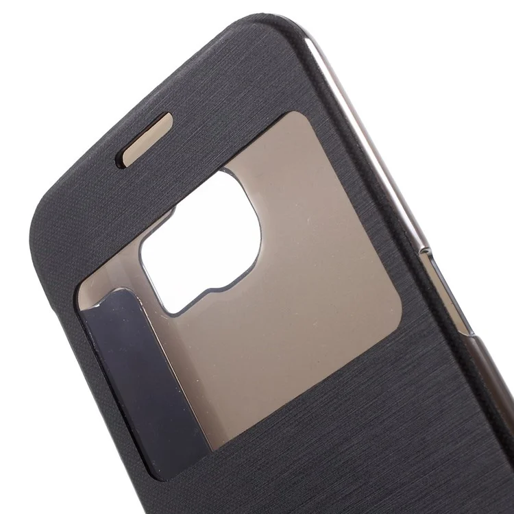 Window View Leather Folio Case for Samsung Galaxy S6 G920 with Back Plastic Case - Black