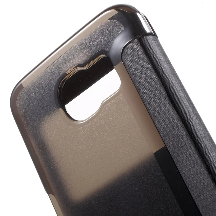 Window View Leather Folio Case for Samsung Galaxy S6 G920 with Back Plastic Case - Black