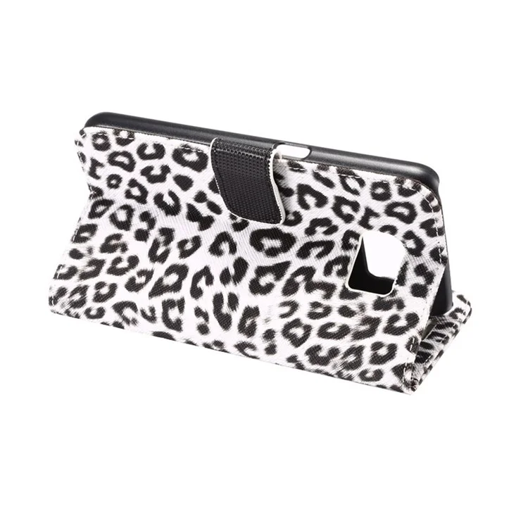 Leopard Texture Leather Wallet Case for Samsung Galaxy S6 G920 with Stand - White