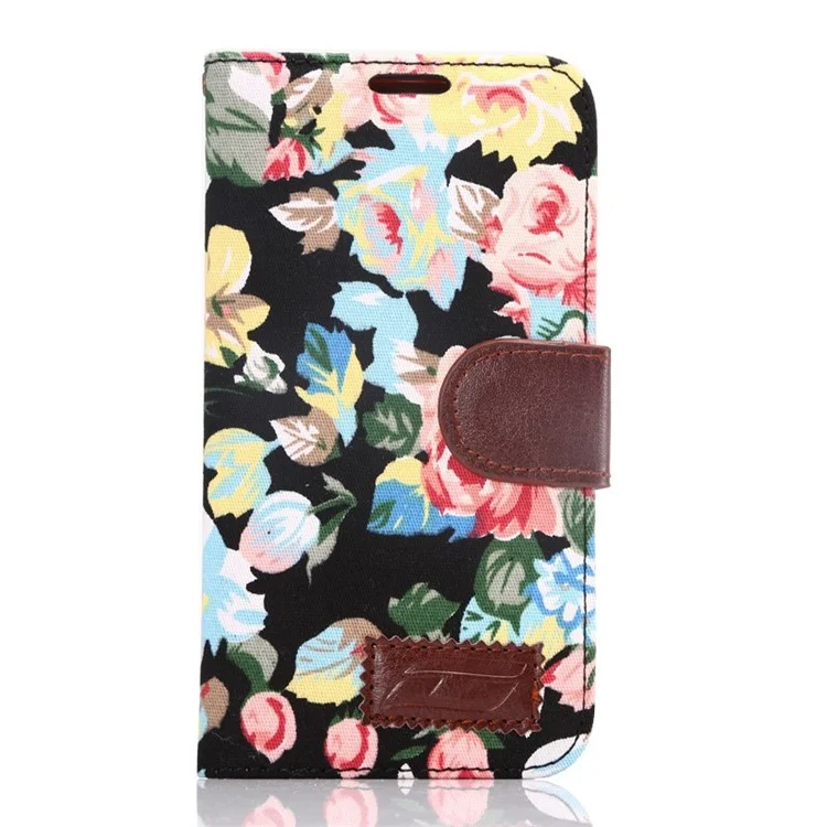 Flowers Cloth Skin Leather Case for Samsung Galaxy S6 G920 with Card Slot - Black
