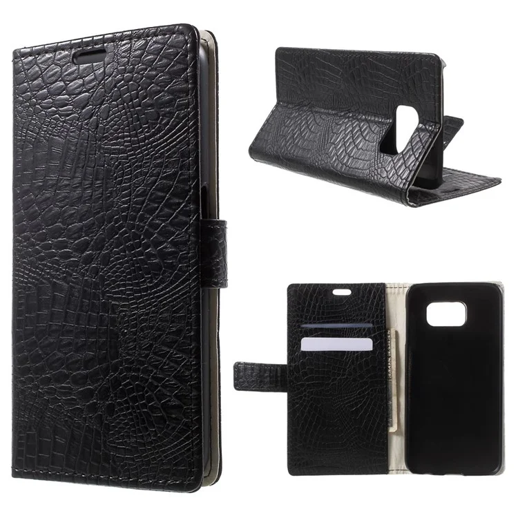 Crocodile Texture Leather Stand Case for Samsung Galaxy S6 G920 Card Holder - Black