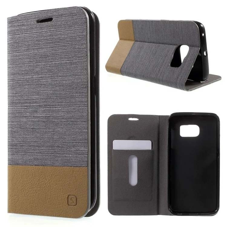 Assorted Colors Leather Stand Case for Samsung Galaxy S6 Edge G925 - Dark Grey