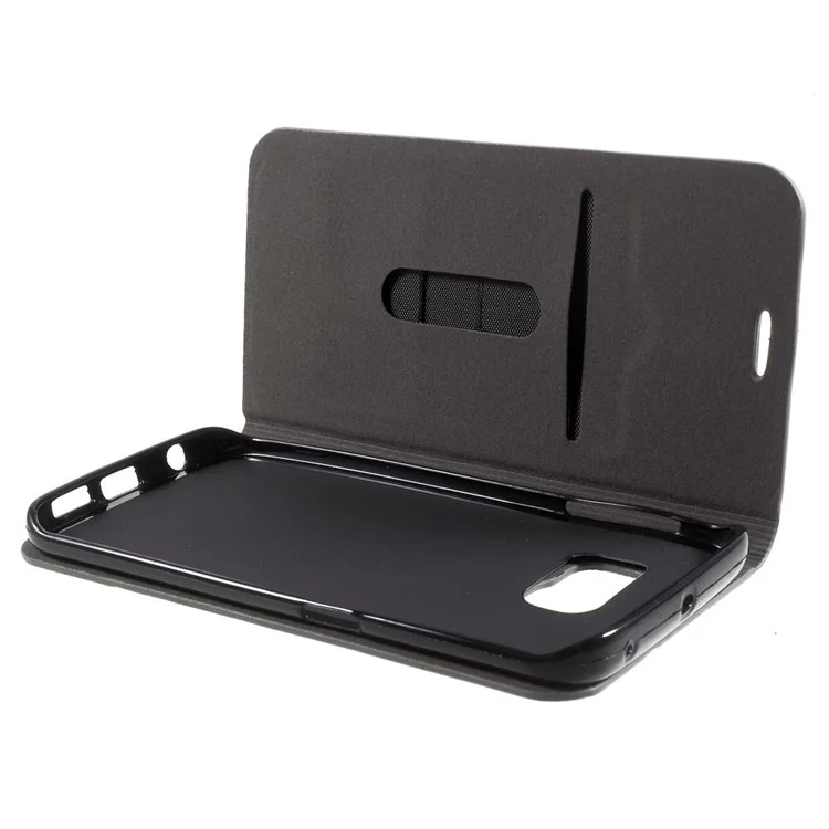 Assorted Colors Leather Stand Case for Samsung Galaxy S6 Edge G925 - Dark Grey