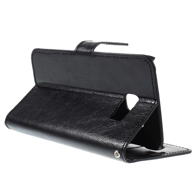 Crazy Horse Leather Wallet Cover for Samsung Galaxy S6 Edge SM-G925 - Black