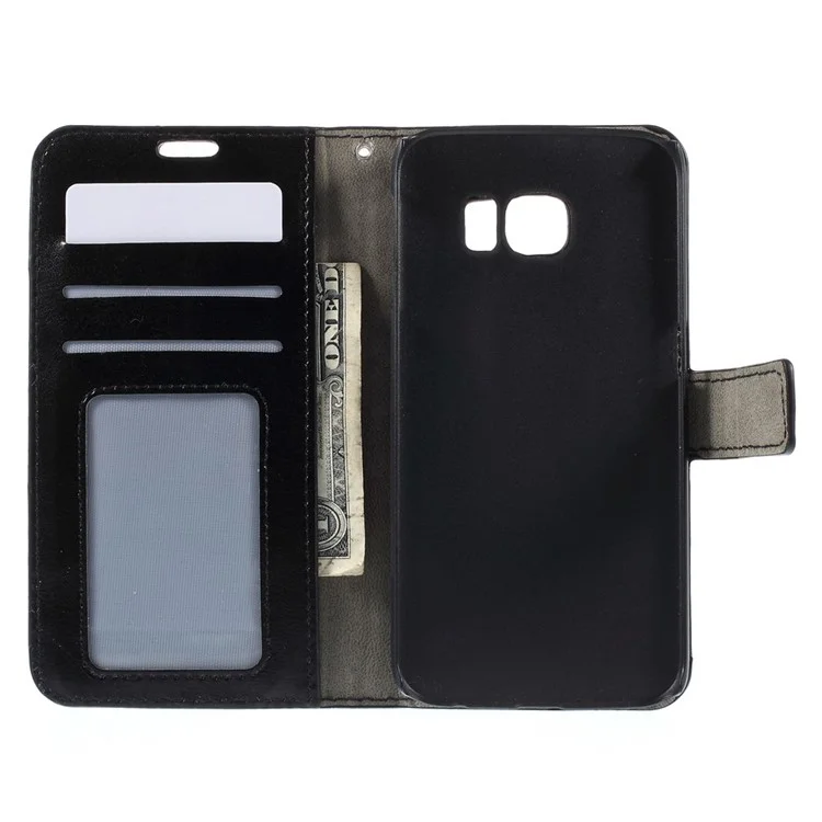 Crazy Horse Leather Wallet Cover for Samsung Galaxy S6 Edge SM-G925 - Black