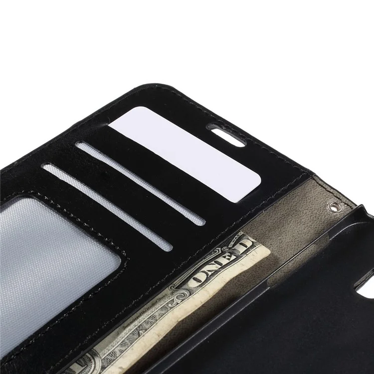Crazy Horse Leather Wallet Cover for Samsung Galaxy S6 Edge SM-G925 - Black