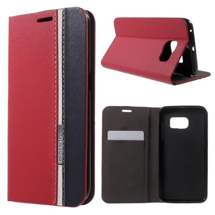 Contrast Color Leather Stand Case for Samsung Galaxy S6 Edge SM-G925 - Red