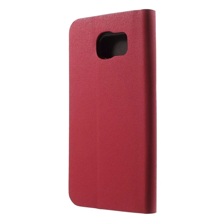 Contrast Color Leather Stand Case for Samsung Galaxy S6 Edge SM-G925 - Red