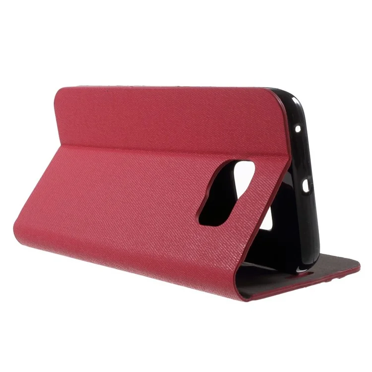 Contrast Color Leather Stand Case for Samsung Galaxy S6 Edge SM-G925 - Red
