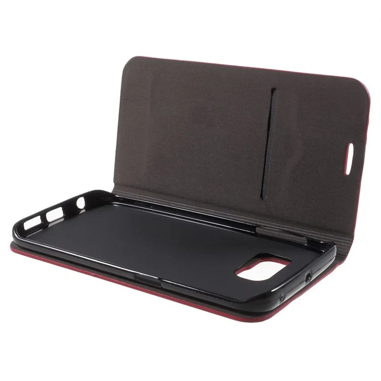 Contrast Color Leather Stand Case for Samsung Galaxy S6 Edge SM-G925 - Red